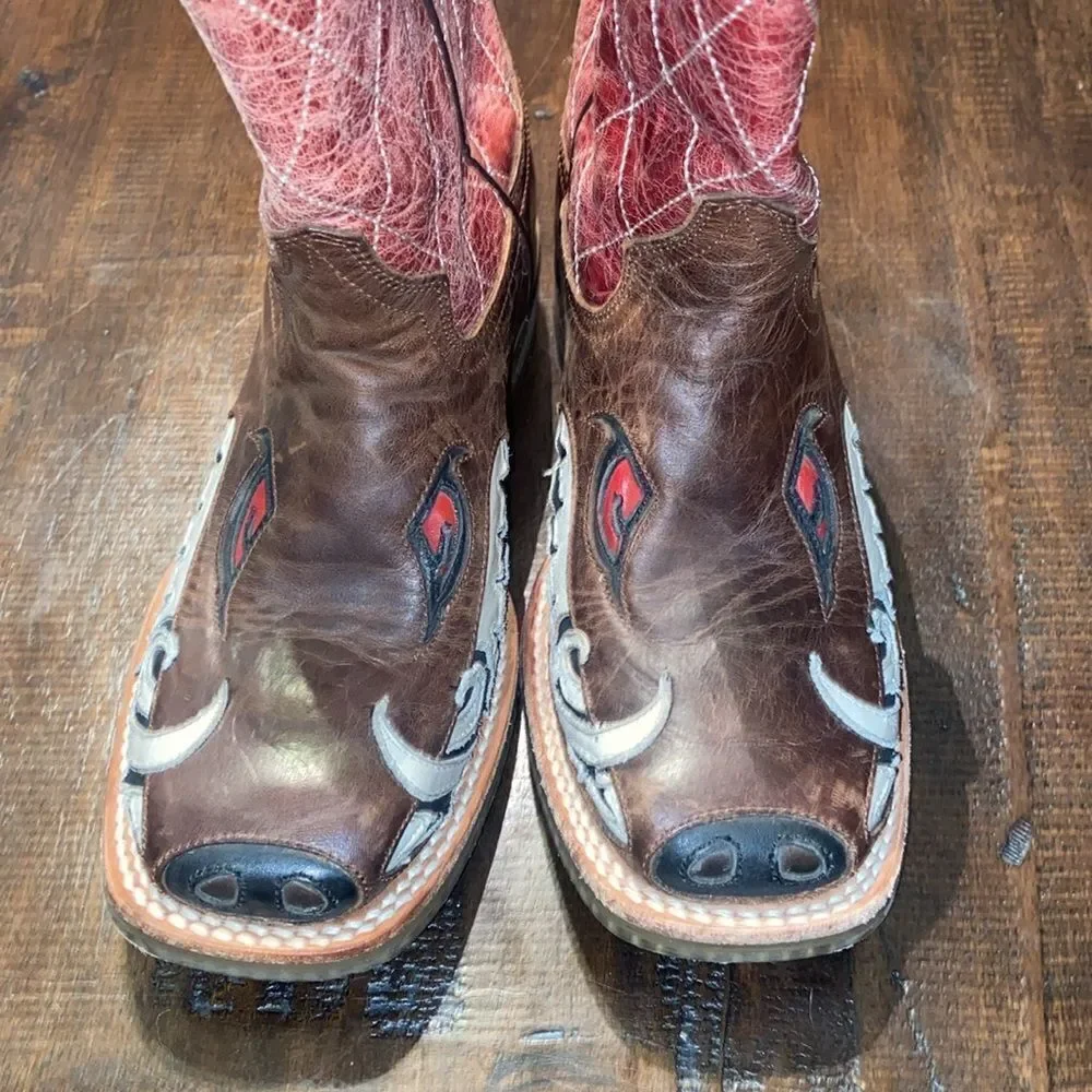Tin Haul Big Kids Boots - Not Boaring Bacon/Eggs Size 2 Cowboy Boots